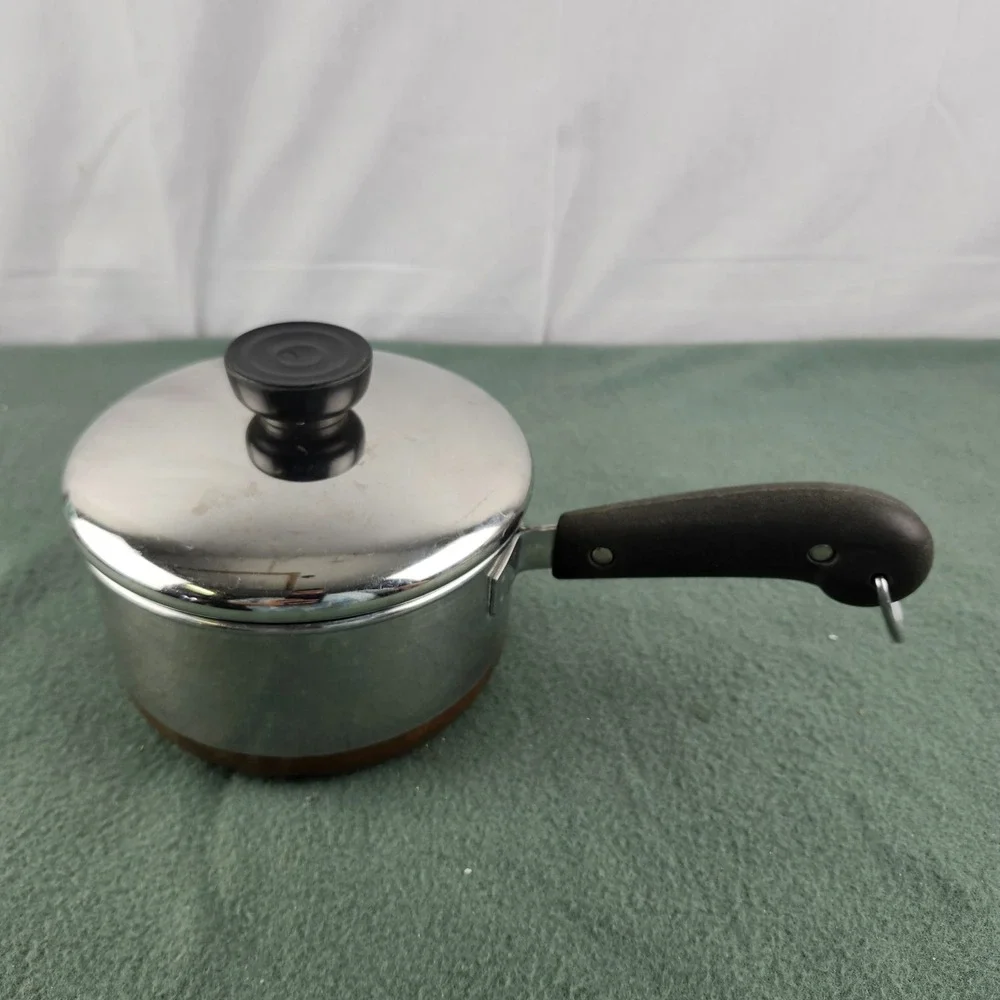Vintage REVERE WARE 1 Qt Saucepan PRE-1968 Copper Bottom USA Double Ring W/ Lid